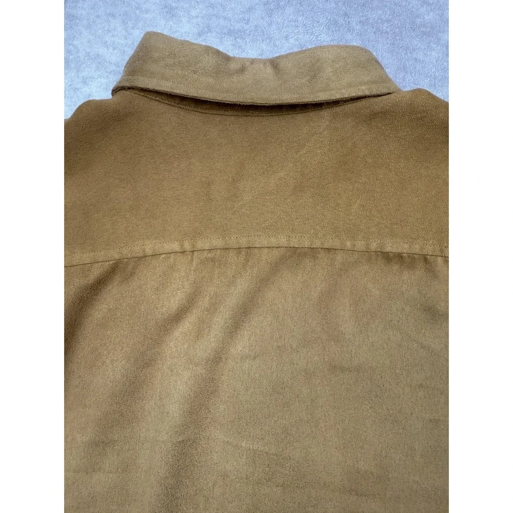 VTG DKNY Shirt Mens XL Brown Button Long Sleeve Faux Suede Pocket 90s Minimalist